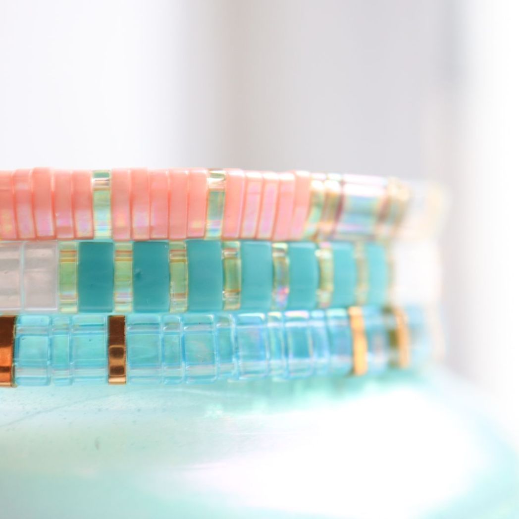 blue and green bracelets / bracelets turquoise et verre pour femme 