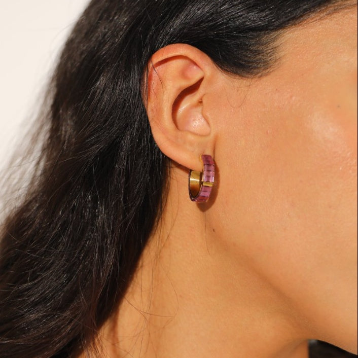 Feurine - handmade Miyuki bead earrings worn, boho-chic Paris style