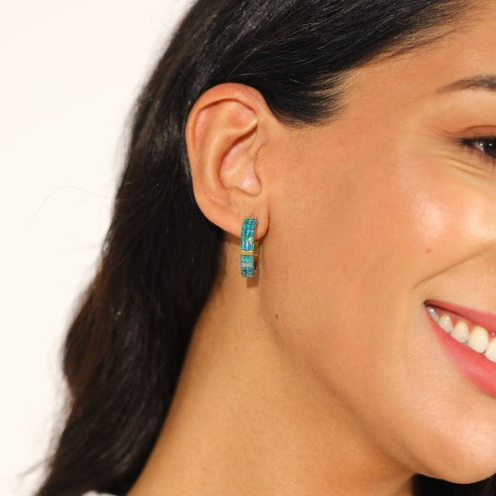 Sirena - handmade Miyuki bead earrings worn, boho-chic Paris style