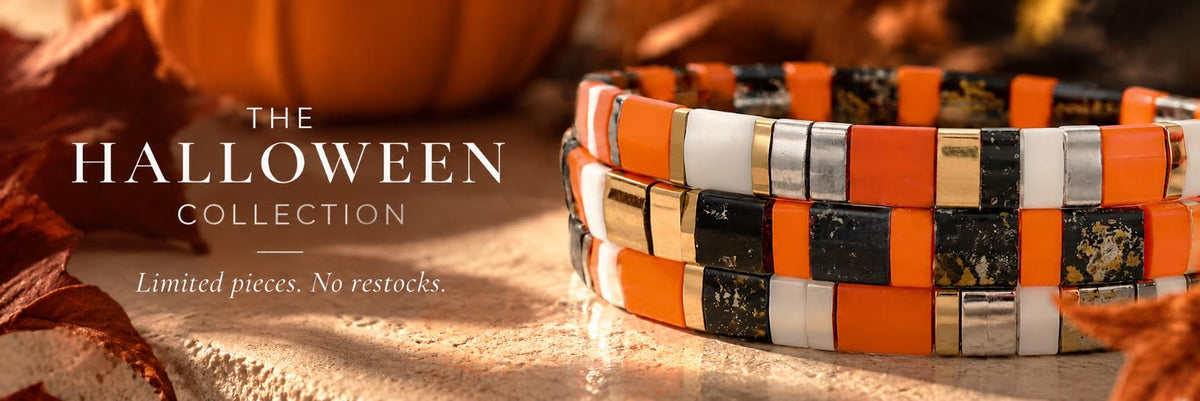 The Halloween Collection - Koss Design limited-edition beaded bracelets in orange, black and gold