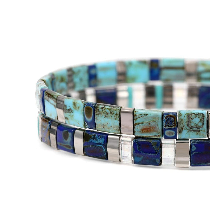 Nerina Set - Miyuki bead bracelet set for men worn on wrist, bohemian style