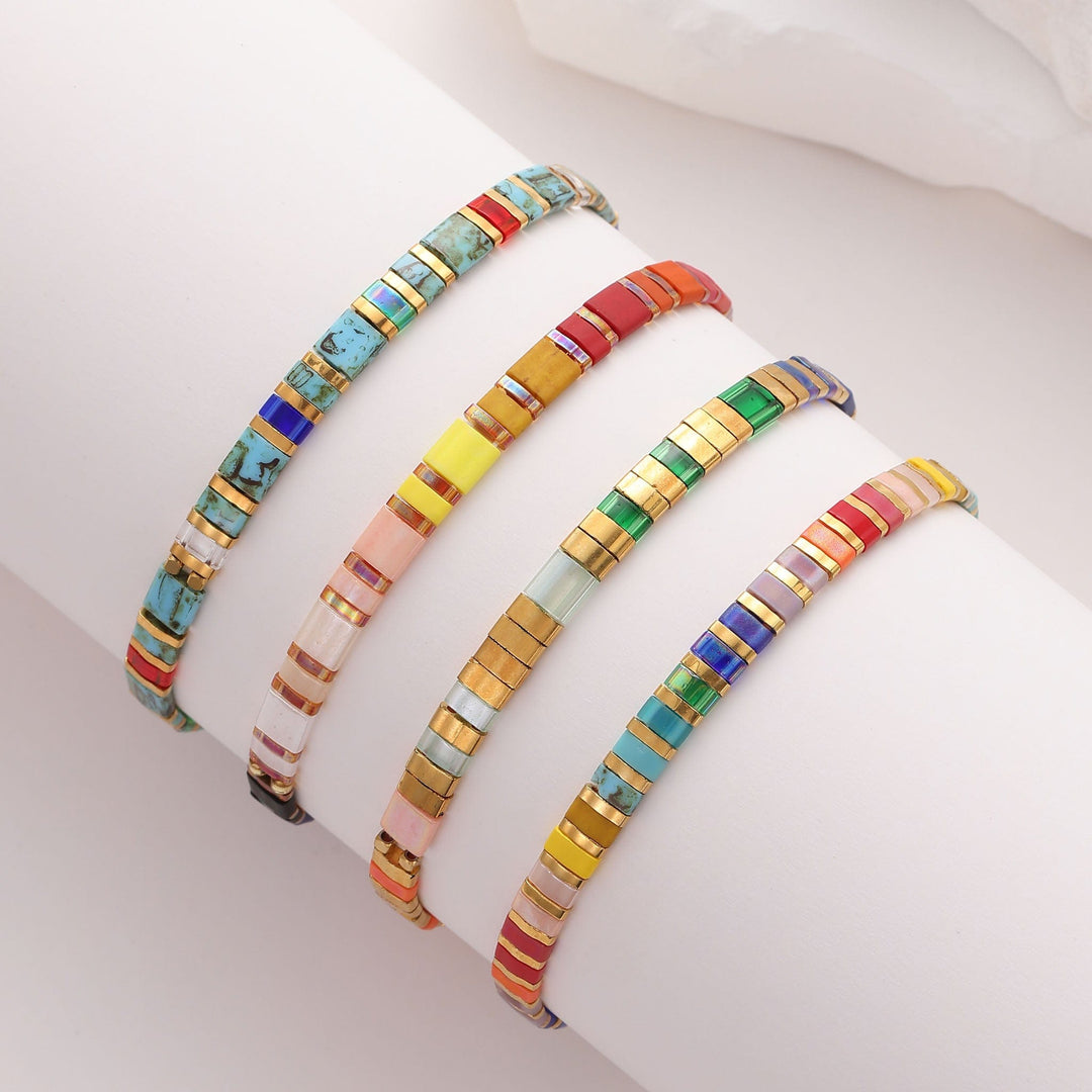 bracelets perles plates multicolor 
