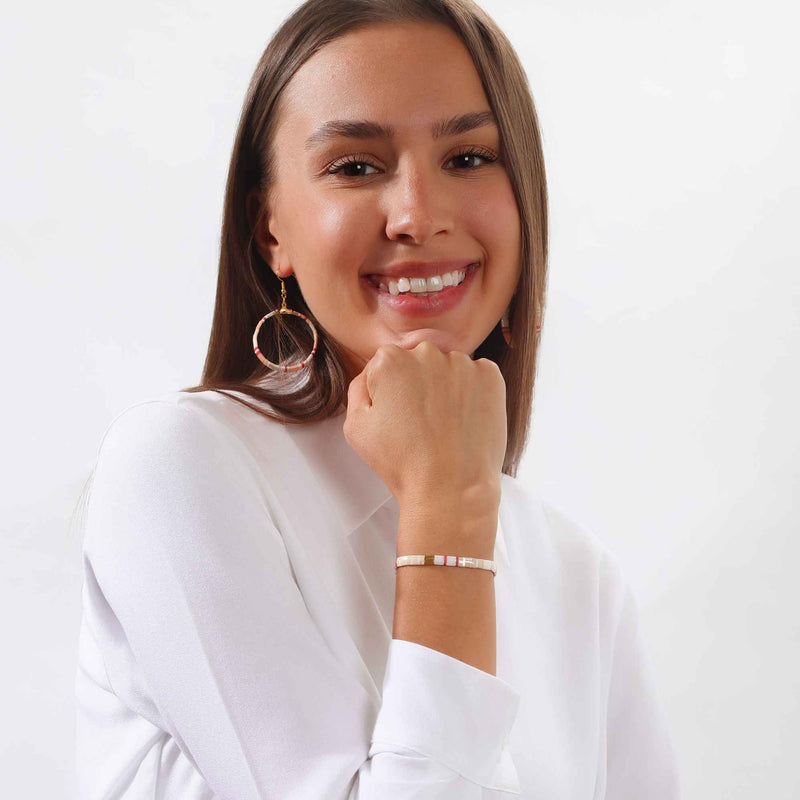 Fleur - Miyuki Tila bead bracelet worn on wrist, bohemian style