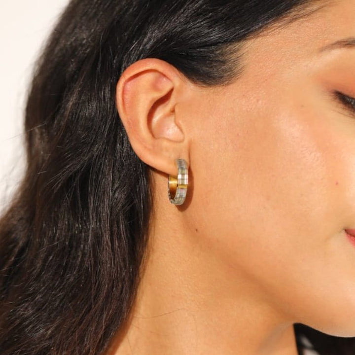 Anya - handmade Miyuki bead earrings worn, boho-chic Paris style