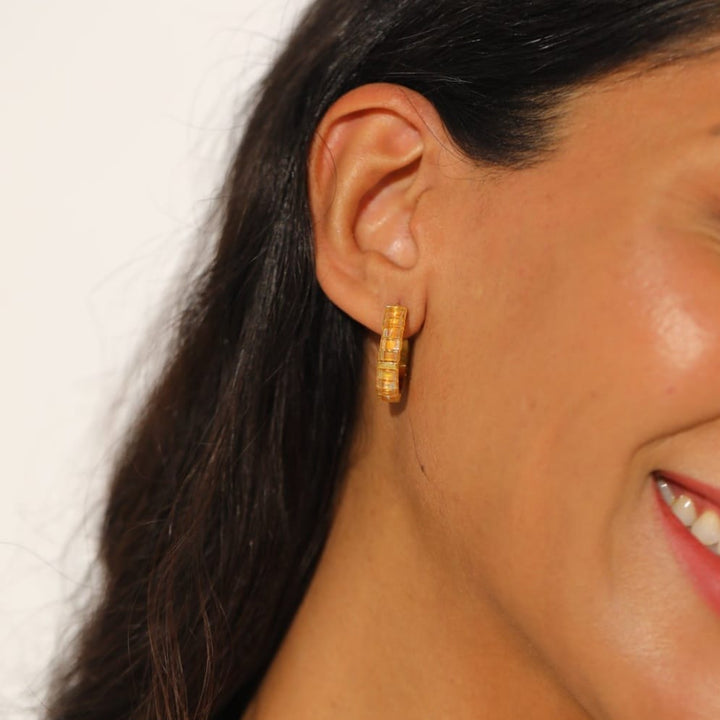 Aurélie - handmade Miyuki bead earrings worn, boho-chic Paris style