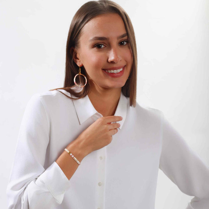 Fleur - handmade Miyuki bead earrings worn, boho-chic Paris style