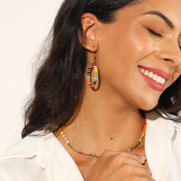 Liv Earrings worn — multicolor bohemian-chic Koss Design styling