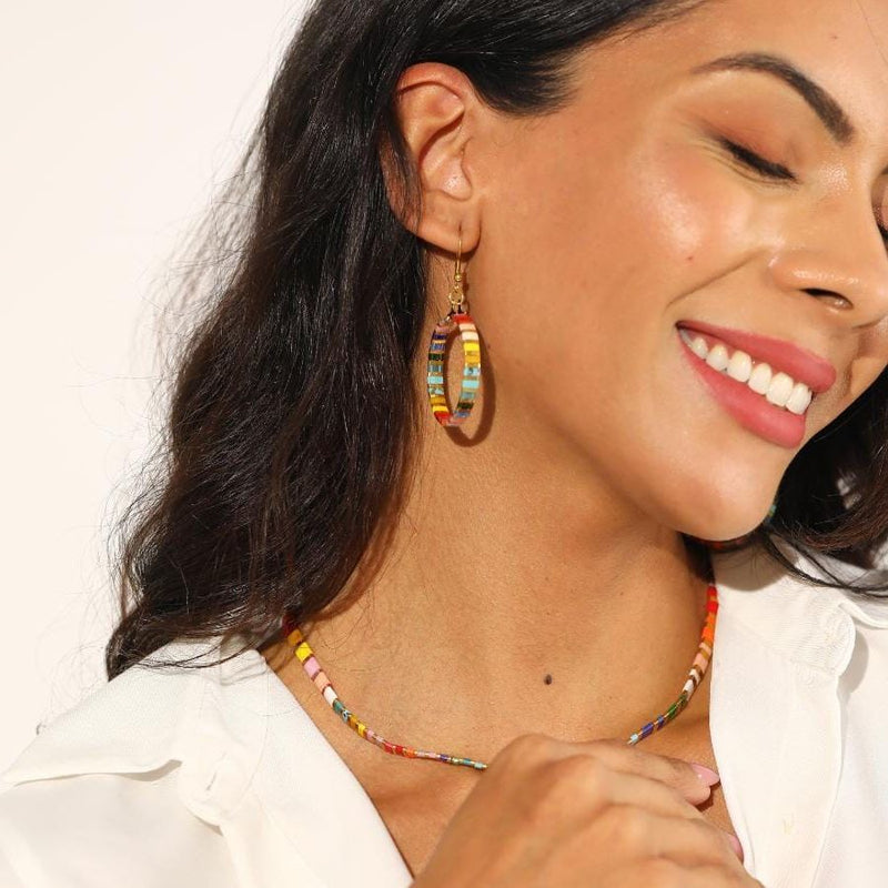 Liv Earrings worn — multicolor bohemian-chic Koss Design styling