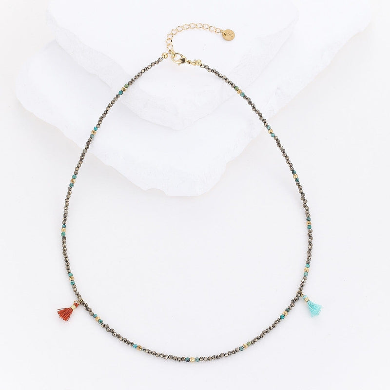 Selene - natural stone necklace worn, handcrafted bohemian design